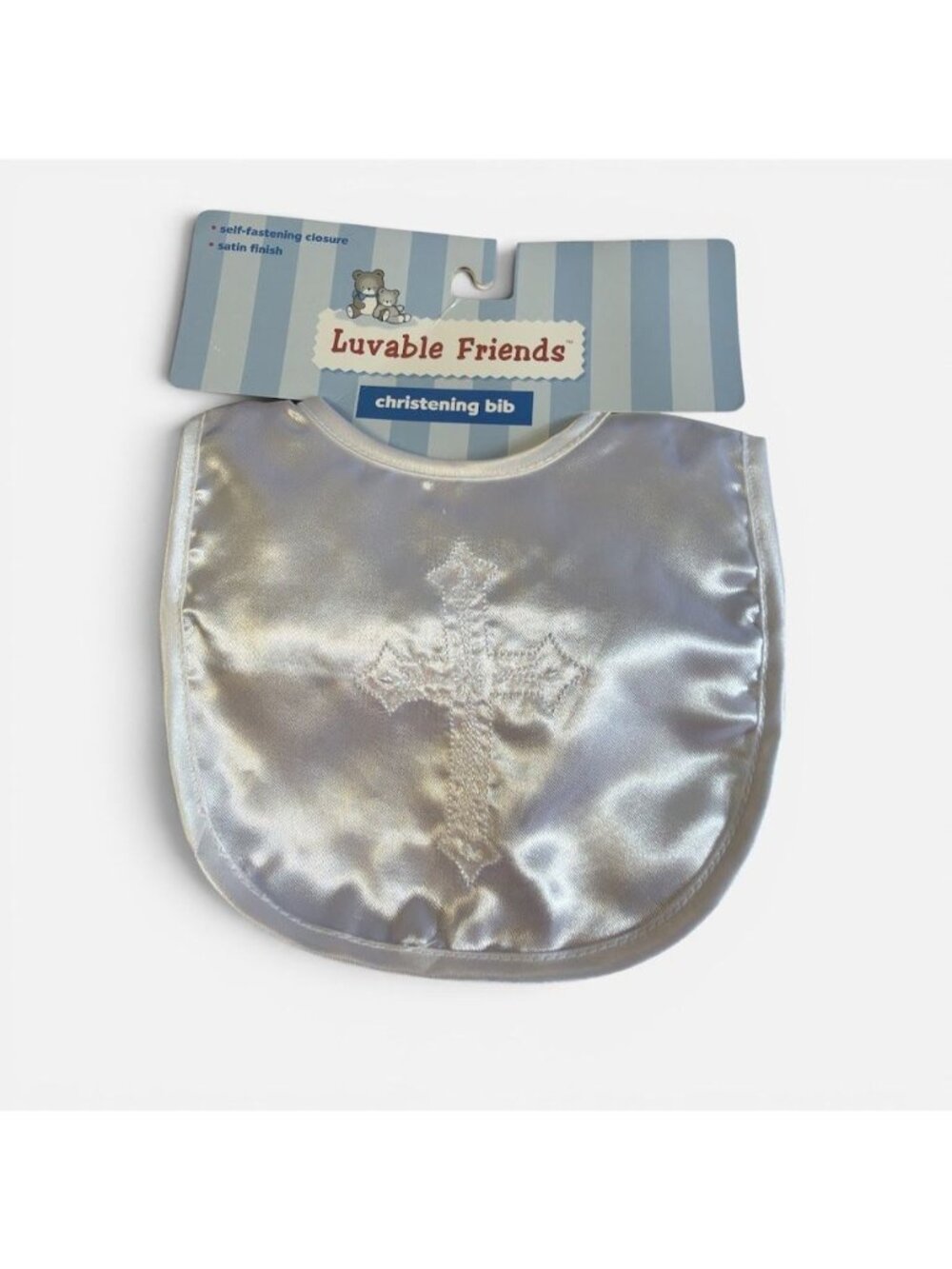 Luvable Friends Christening Bib With Embroidered Cross Satin Finish Self-Fasteni
